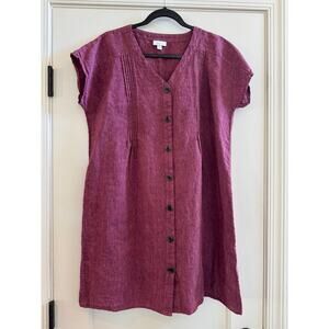 J Jill Love Linen Short Sleeved button front dress – Maroon / Berry  – Medium